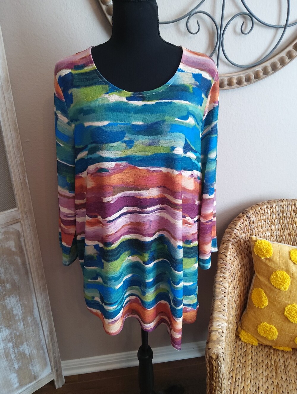 Alfred Dunner Multicolor Wave-Stripe Tunic in Blue, Green & Purple
